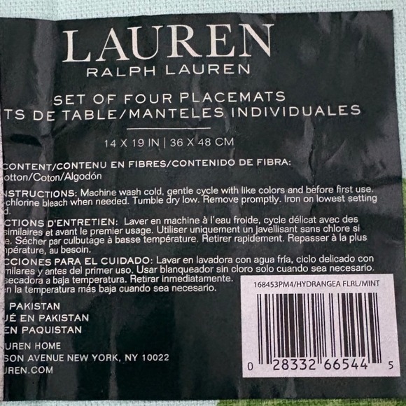 Lauren Ralph Lauren Hydrangea Floral Placemats Set of 4, Cotton 14x9 - Picture 3 of 5